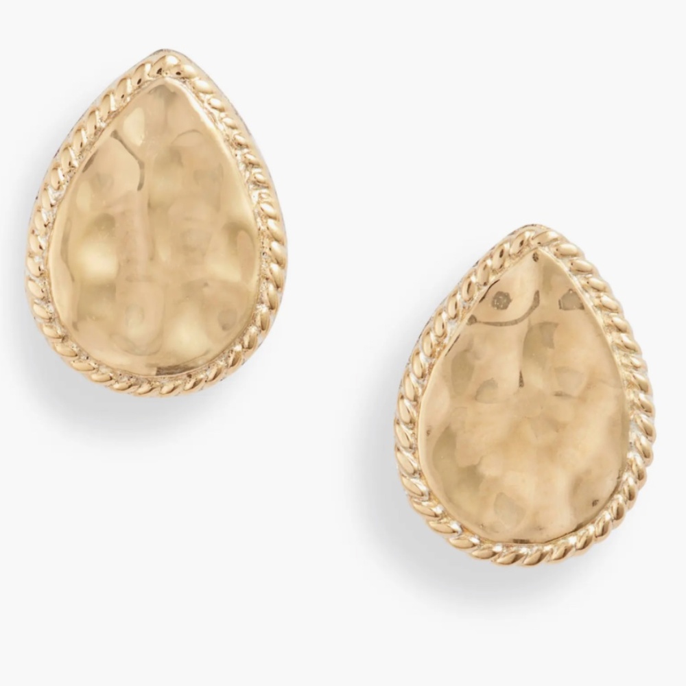ANNA BECK | Hammered Teardrop Stud Earrings in 18K Gold Plate over Sterling
